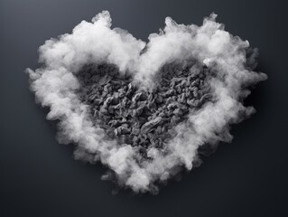 A conceptual image of a heart shape made from swirling smoke and ashes on a dark background.