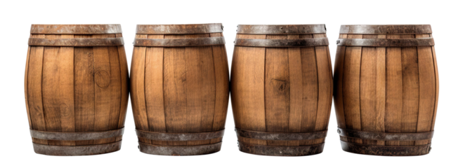 Wooden oak barrels cut out