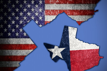 Texas Exit. Texas stands apart from the USA. The territory of Texas is designated by the state flag.