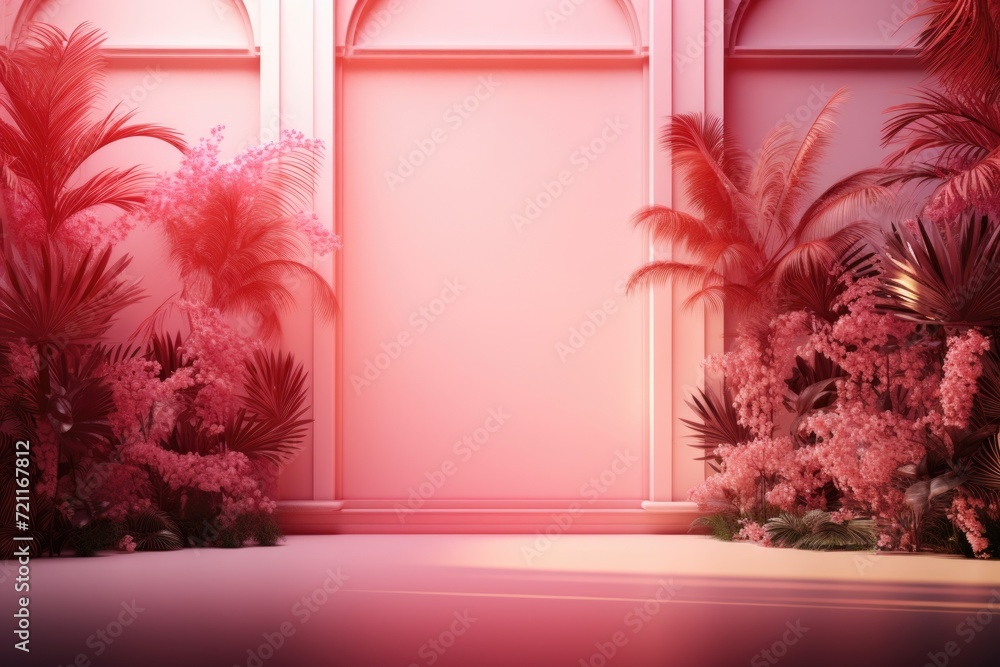 Poster abstract pink gradient studio background with window shadows and copy space.