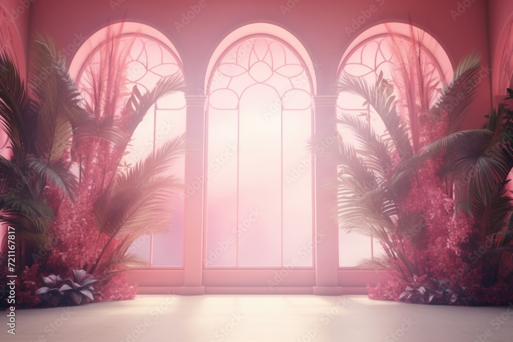 Poster abstract pink gradient studio background with window shadows and copy space.