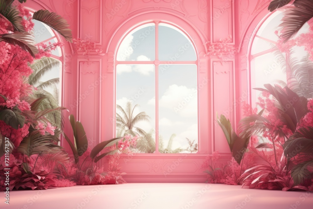 Poster abstract pink gradient studio background with window shadows and copy space.