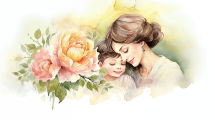 Mother’s Day Illustration. Beautiful Floral Watercolour with Copy-space.
