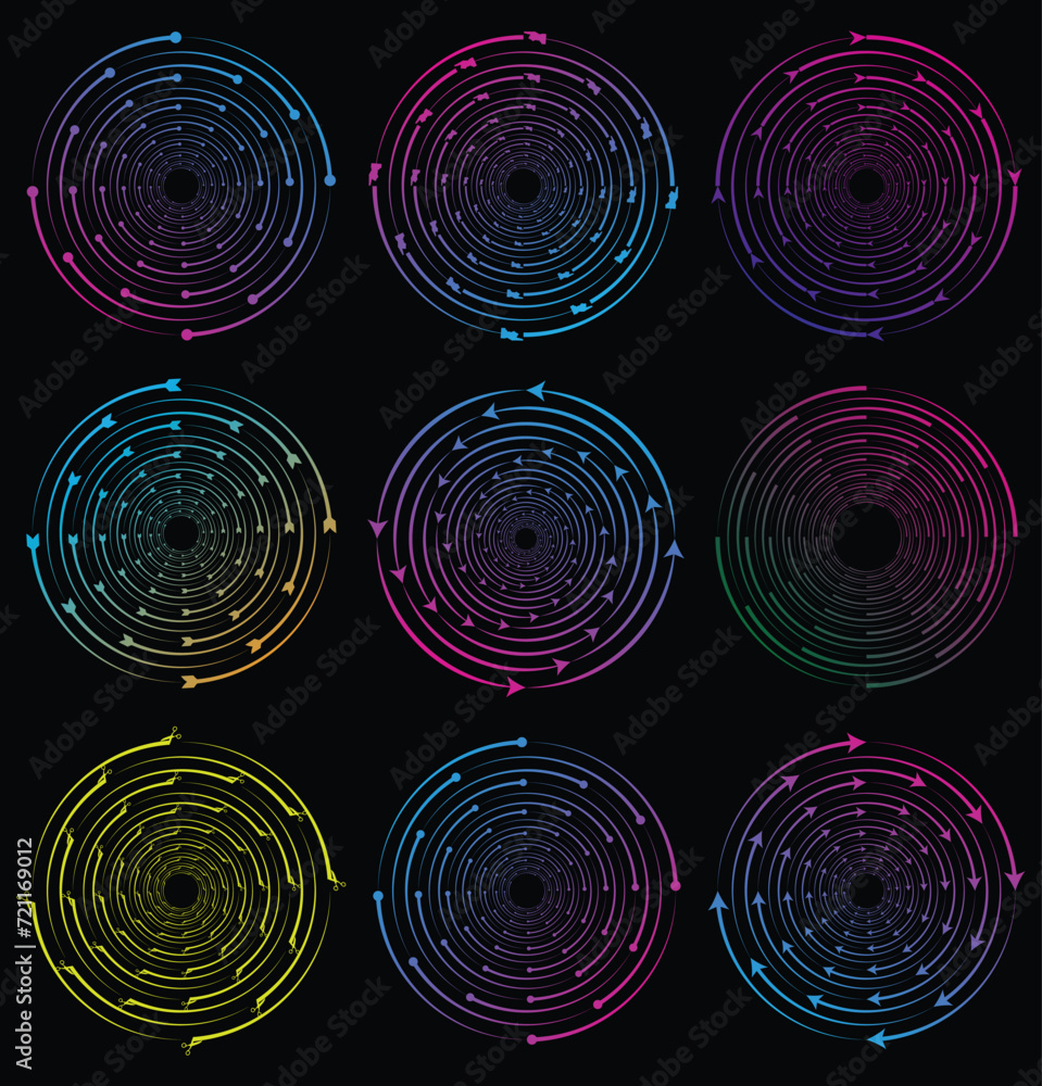Poster circular concentric arrows, rotating circles vortex with radial.