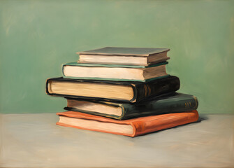 a stack of books on a blackboard background