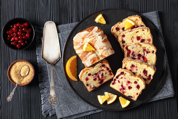 orange cranberry loaf with orange glaze, top view