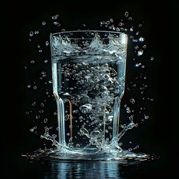 Dynamic splash in a crystal clear glass of water. frozen motion captivates the essence of purity. AI