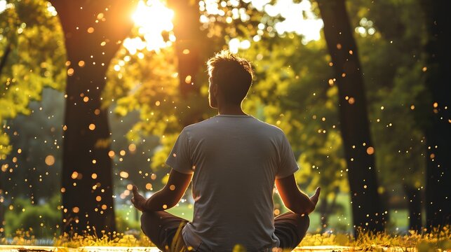 person meditating in the park,  a peaceful image of a man meditating in a park, representing tranquility and inner peace