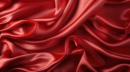 Fototapeta premium Glossy Garnet Glamour: The Smooth and Silky Texture of Red Satin Fabric Weave Adorns the Wallpaper, Exuding Opulence