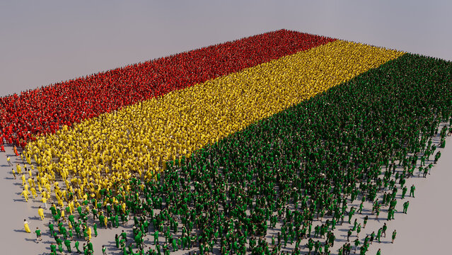 A Crowd of People coming together to form the Flag of Bolivia. Bolivian Banner on White.