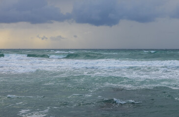 Dramatic sea view with storm clouds in Haifa