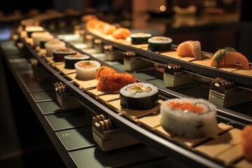 A sushi conveyor belt setup.
