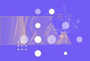 Fototapeta premium Scientific and technical image of the mountains. Abstract wireframe surface background inside a triangle. Hand drawn vector.