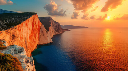 Greece Ionian islands Ionian sea at sunset - obrazy, fototapety, plakaty