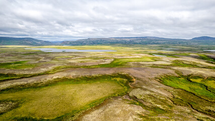 Fototapeta na wymiar Thingvellir national park in iceland aerial drone view as a touristic concept for traveling to Iceland