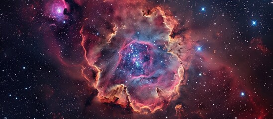 Unicorn constellation's rosette nebula emits red H-alpha radiation, resembling a rose flower shape.