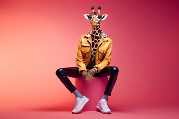 Fototapeta na wymiar Fashion Giraffe Studio Ai Generated 1