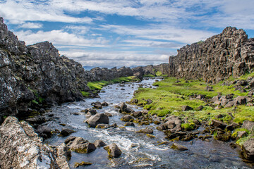 Thingvellir national park in iceland aerial drone view as a touristic concept for traveling to Iceland