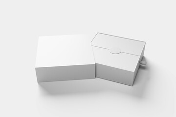 Open and closed white realistic cardboard box with light background. Business gift concept.