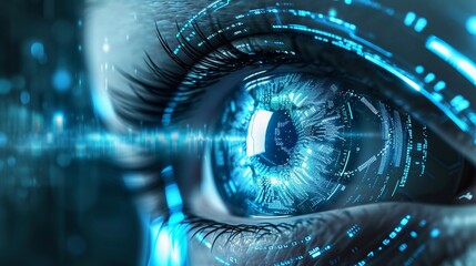 Artificial Intelligence illustration of Cybernetic Eye, background image, generative AI