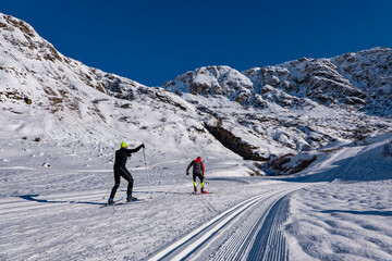Nordic ski scene in the italian alps