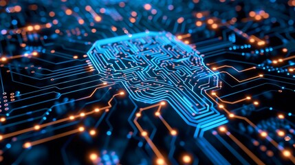 Artificial Intelligence illustration of Digital Brain Circuitry, background image, generative AI