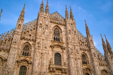 Fototapeta na wymiar Exterior of Duomo di Milano (Milan Cathedral) in Milan, Italy