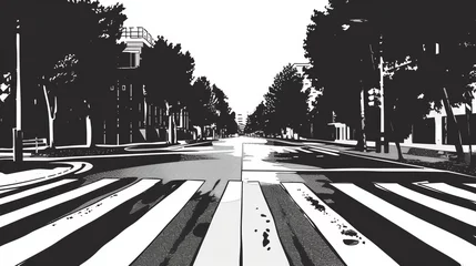 Foto op Canvas Crosswalk street road graphic black white city landscape sketch illustration © Chingiz