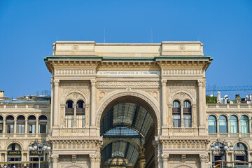 Entrance to the galleria vittorio emanuele ii as seen from the public square in Milan, Italy