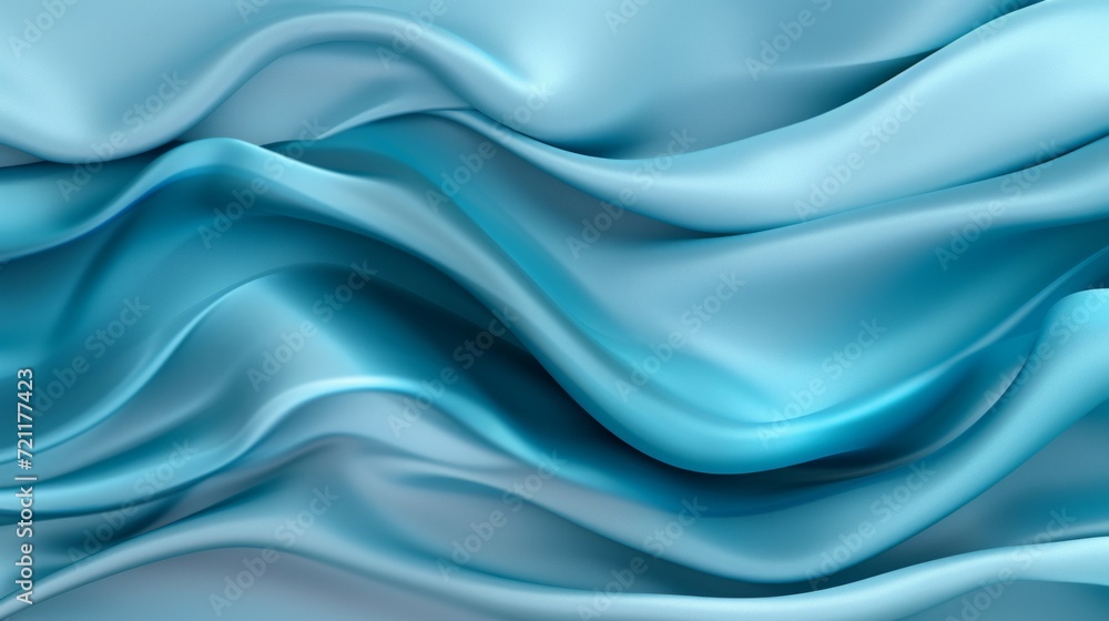 Poster close-up of blue satin fabric with smooth, wavy texture creating a serene abstract background.