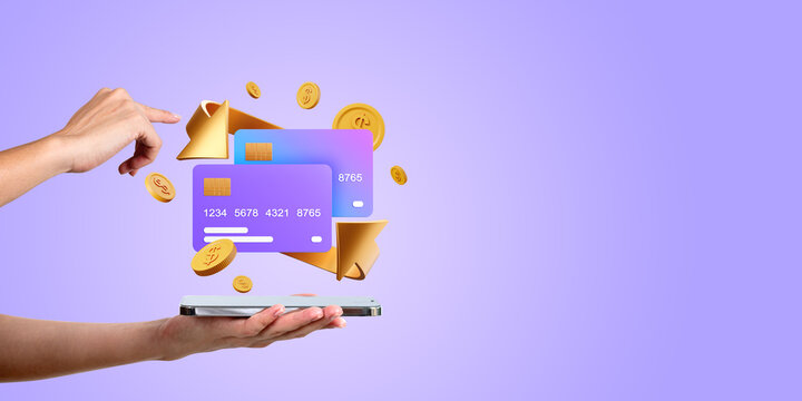 Woman hands with phone and cashback icons