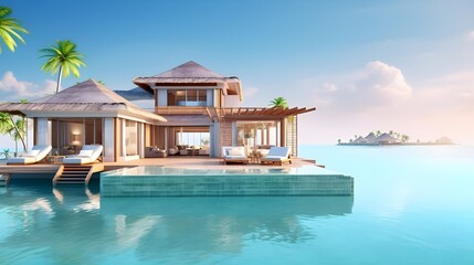 Photo beautiful view from water villa with pool