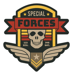 Fototapeta premium Special forces chevron. Military patch with skull and wings