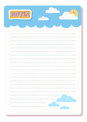 Notepad sheet in cute doodle style. Organizing template