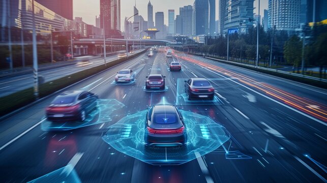 Artificial Intelligence illustration of Autonomous Vehicles, background image, generative AI