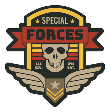 Special forces chevron. Military patch with skull and wings