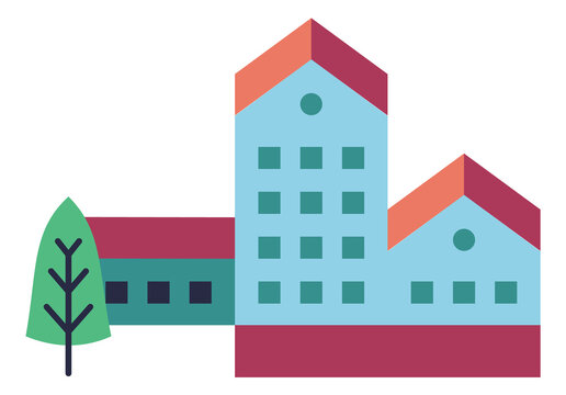 Town houses icon. Minimalistic color city buildings