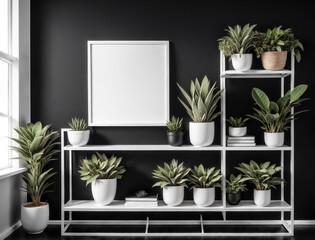 A Blank Frame template Interior Design with Flowered Window, Table, and Vase in a Wood-Floored Room