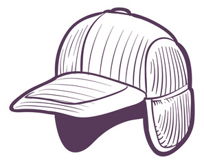 Baseball trapper cap sketch. Winter hat icon