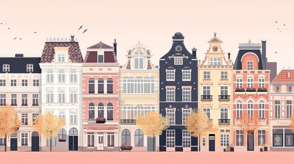 Fototapeta premium Row of stylized European buildings in pastel colors