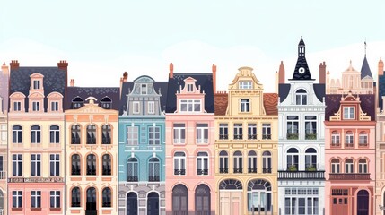 Obraz premium Row of stylized European buildings in pastel colors