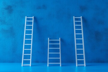 Ladder achievement concept blue wall studio background, leadership success