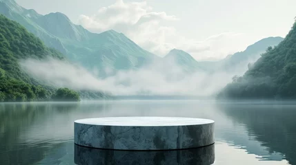 Foto op Plexiglas Stone pedestal display on surface of the lake © Chingiz
