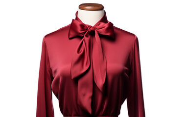 Stylish Tie-Neck Silk Blouse Accentuated on a White Surface Isolated on Transparent Background PNG.
