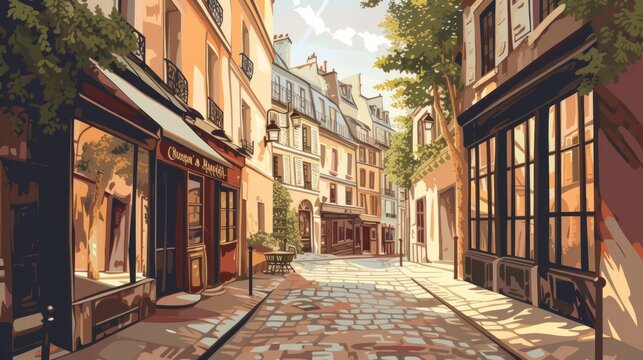 Street in the old town of Paris in the style of the early 20th century