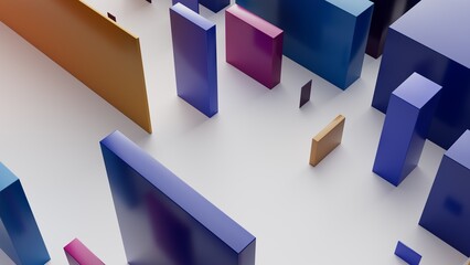 top view of an abstract colorful city background, geometric 3D  boxy shapes, urban pattern