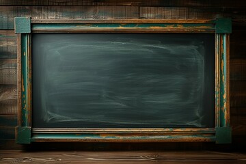 Dirty erased chalk texture empty green chalkboard with wooden frame