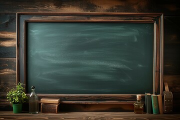Image Back to school concept green chalkboard background with wooden frame - Powered by Adobe