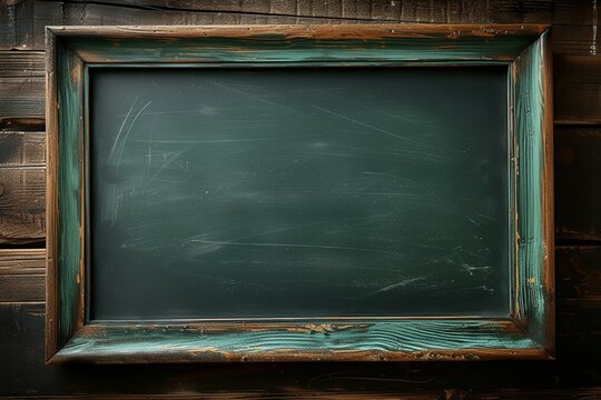 Image Back to school concept green chalkboard background with wooden frame