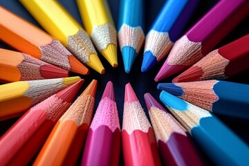 Fototapeta premium Organized color families color pencils grouped, textured background